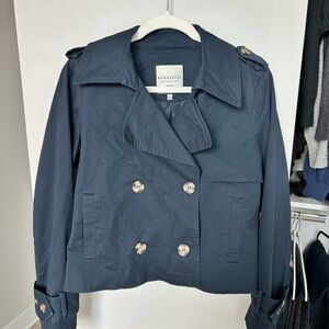 Bagatelle Navy Double-Breasted Cropped Trench Jacket